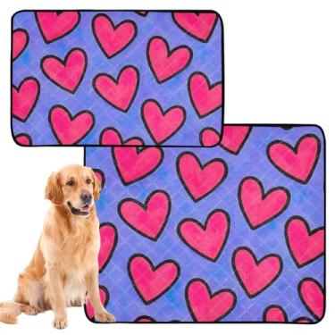 Imagem de Almofadas laváveis para xixi para cães, corações rosa, roxo, para animais de estimação, reutilizáveis, para treinamento de filhotes, à prova de vazamento, impermeável, tapete de cercadinho para cães
