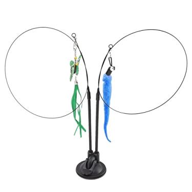 Imagem de Alomejor Brinquedos para Gatos, Varinha de Penas de Gato de Sucção, Brinquedo Removível de Fio de Aço Com Base de Sucção Forte para Internos (Scalewing Verde e Lagarta Azul)