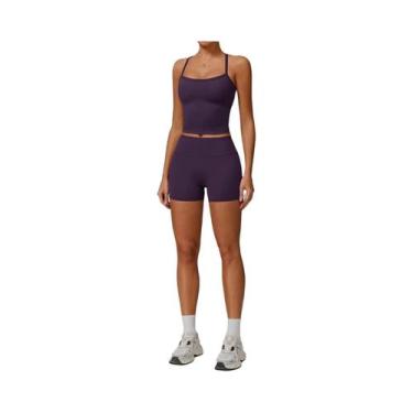 Imagem de Conjunto De Yoga Feminino Com Top Esportivo Almofadado E Shorts De Cin