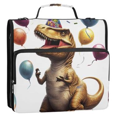 Imagem de Organizador de fichário com zíper T Rex para presentes de aniversário de 3 cm, 3 anéis, bolsa para fichários escolares florais resistentes com alça de ombro, portfólio e estojo para pasta de anel