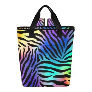 Imagem de Bolsa térmica colorida arco-íris zebra leve macia 36 latas grande lancheira para mulheres 34 x 15 x 40 cm