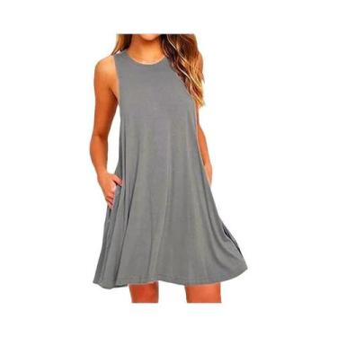 Imagem de Vestido feminino verão casual camiseta vestidos praia cobrir simples p