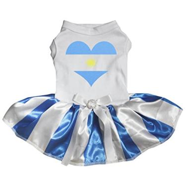 Imagem de Petitebella Vestido para cachorro com coração da Argentina (branco/listras, grande)