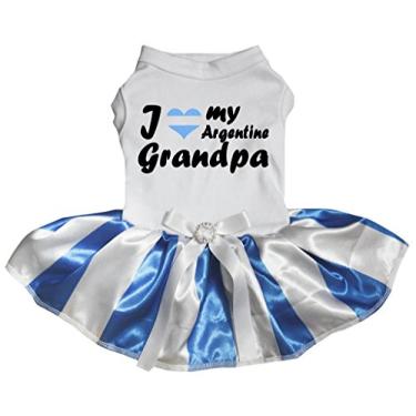 Imagem de Petitebella Vestido para cachorro I Love My Argentina Grandpa (branco/listras, GG)