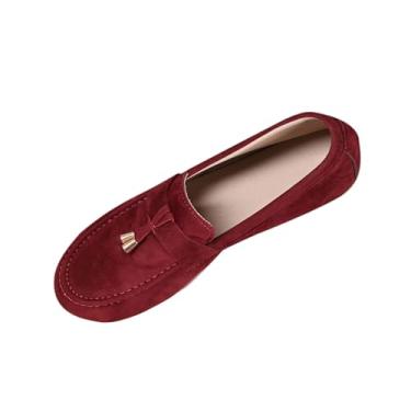 Imagem de Mocassins femininos casuais de bico redondo com sola macia para primavera e inverno design plano confortável adequado para várias ocasiões casuais, Vermelho, 36