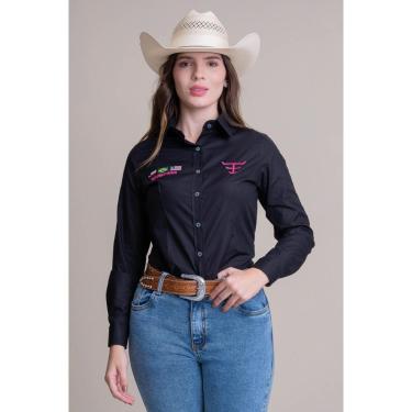Imagem de CAMISA COMPETIÇÃO FEMININA MANGA LONGA TEXAS FARM - CAP007 - PRETO/ ROSA PINK-Feminino