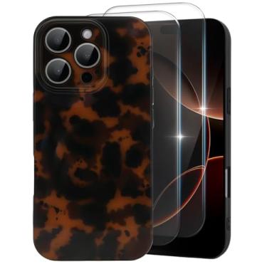 Imagem de MYY Linda capa de telefone para iPhone 16 Pro, [com 2 protetores de tela] Padrão de tartaruga leopardo proteção completa para câmera fina à prova de choque legal estética moderna - leopardo marrom