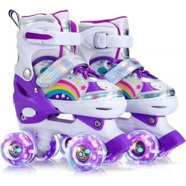 Imagem de Patins 4 Rodas ARCO IRIS Com Luz De Led ajustavel + bolsa para transporte (Roxo 33-36)