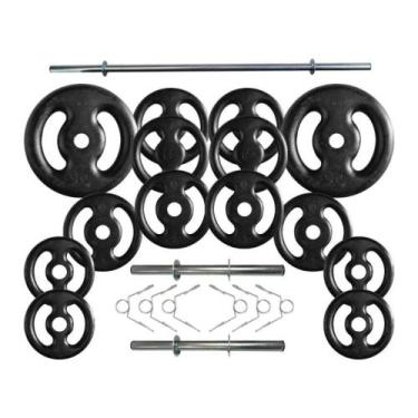 Imagem de Kit Anilhas de Ferro 60 Kg + 2 Barras de 40cm + Barra de 150cm - BOX I
