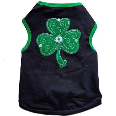 Imagem de Roupa de cachorro pequeno Dia de São Patrício camisa verde e cachecol roupas de gato de estimação irlandês colete preto G