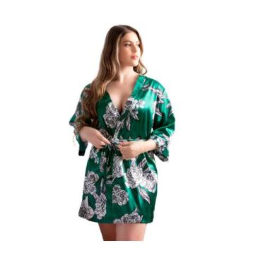 Imagem de Robe Cetim Estampado Floral Feminino Elegance Manga 3/4, Primavera