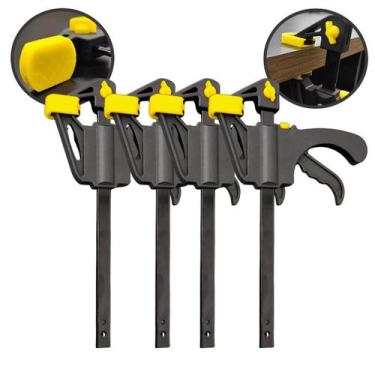 Imagem de Kit com 4 Grampos Sargento Marceneiro Aperto Rapido 6pol. Tipo F - Bom