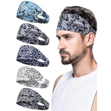 Imagem de AWUMBUK Bandanas esportivas para homens, faixas de suor masculinas absorventes faixas de cabeça elásticas pacote com 5 faixas de cabelo para treino, futebol, corrida, ciclismo, fitness