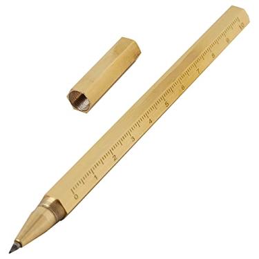 Imagem de Phefop Caneta de Assinatura de Latão Com Seis Bordas de Bolso de 0,5 Mm, Caneta de Gel de Latão Escovado Com Escala de 10 Cm para Presente de Material de Escritório Escolar (0,5mm)