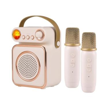 Imagem de Máquina de Karaokê com Microfone Sem Fio e Conjunto Alto-Falante 2 Microfones Recarregáveis Luz Noturna LED Portátil Festa Aniversário Desktop Fitness KTV em Casa
