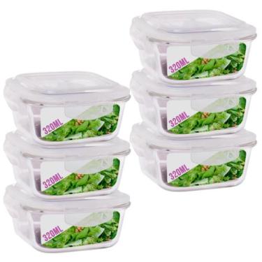Imagem de Kit 6 Potes Tampa Hermetica Quadrado de Vidro 320ml Alimento - DONA LA