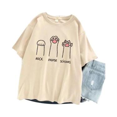 Imagem de Camiseta Feminina Oversized De Verão Com Estampa Engraçada De Gato, Es