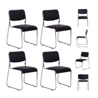 Imagem de Kit 4 Cadeiras Escritório Interlocutor Dakar Preta Base Fixa Cromada -