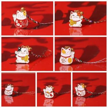 Imagem de Pingente de telefone de gato estilo chinês poliéster simples da sorte gato da sorte alça de telefone menina chaveiro sorte curta (estilo F)