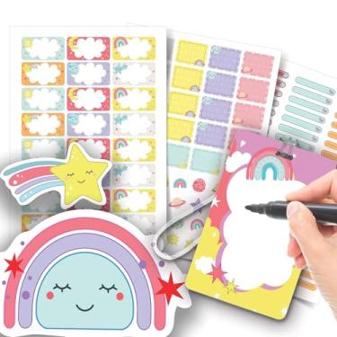 Imagem de Etiqueta Escolar Menina com TAG + Caneta (Arco-íris, Etiquetas + 1 TAG de Mochila)