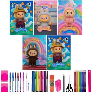 Imagem de Kit 10 Caderno Labubus Brochurão Capa Dura 96 Fls + 40 Itens - LALAP26