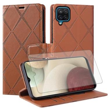 Imagem de Asuwish Capa de telefone para Samsung Galaxy A12/M12 capa carteira com protetor de tela de vidro temperado PU couro sintético flip porta-cartão de crédito slot suporte robusto celular A 12 5G A-12 S12