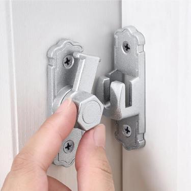 Imagem de Wocoe 2 pacotes de travas prateadas de porta de celeiro 90/180°, fechadura de porta de ângulo reto, trava de liga de alumínio para armários, celeiro, banheiro, janelas, jardins, armários e gaiolas