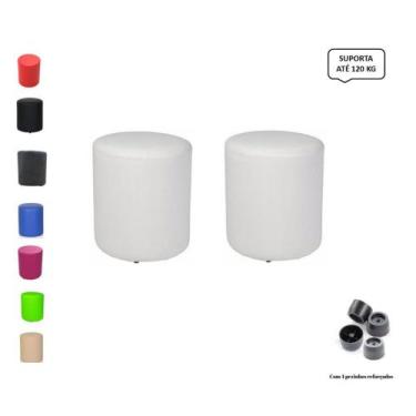 Imagem de Kit 2 Puffs Banqueta Redondo Material Sintético Decorativo Sala de Est