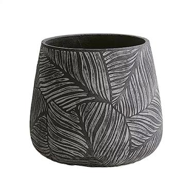 Imagem de KEG801302 Vaso de flores, simples, redondo, folhas, pacote, boca, cimento, plantas, sala de estar, varanda, casa, tipo chão, plantas verdes, plantadores grandes (pequeno)