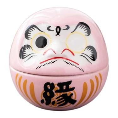 Imagem de Ioensy Pequena boneca Daruma de cerâmica, escultura de arte japonesa, decoração Dharma, miniatura para armário, bar, estante festiva, Rosa