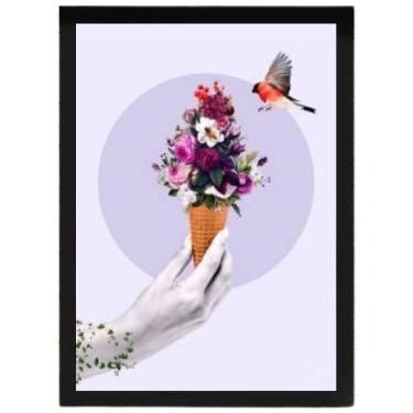 Imagem de Quadro Decorativo Sorvete Com Flores Com Vidro 24X18Cm