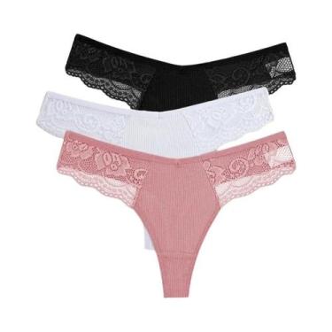 Imagem de Conjunto De 3 Calcinhas De Renda De Algodão Femininas S-XL Lingerie Se