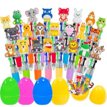 Imagem de Holydeck 24 canetas multicoloridas de animais 4 cores em 1 caneta esferográfica a granel com 4 peças de ovos de Páscoa para crianças, meninas, meninos, cesta de Páscoa, lembrancinhas de festa, caça