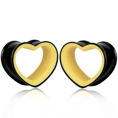 Imagem de Maxbott Túneis de orelha em forma de coração 316 aço inoxidável coração oco duplo alargador alargado alargador túneis piercing corporal brinco joia para mulheres homens 8 mm-19 mm, 12mm(1/2"), Aço