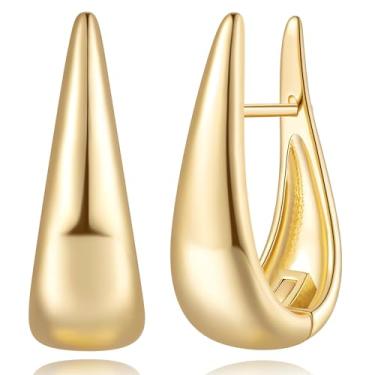 Imagem de KOTALS Brincos de argola de ouro 14K para mulheres, brincos graciosos em forma de gota, brinco grosso delicado para mulheres na moda