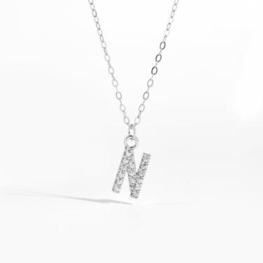 Imagem de 1 colar de diamante completo banhado a prata com letras A-Z para mulheres, joia fina, presente para mamãe, 41+6cm, Cobre, Sem Pedra Preciosa