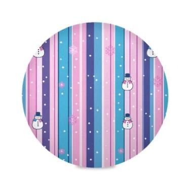 Imagem de STAYTOP Lindas listras e boneco de neve jogo americano redondo 6 peças, tapetes de mesa antiderrapantes fáceis de limpar para decoração de mesa de festa e churrasco em casa