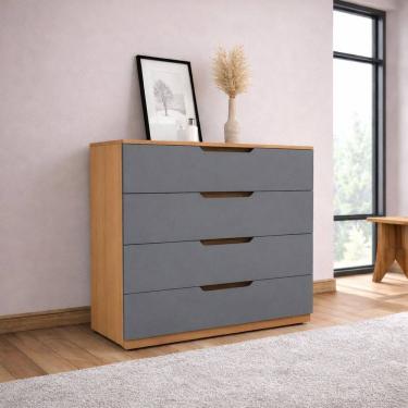 Imagem de Cômoda para Quarto 4 Gavetas 90cm Madri Cinza/Freijó