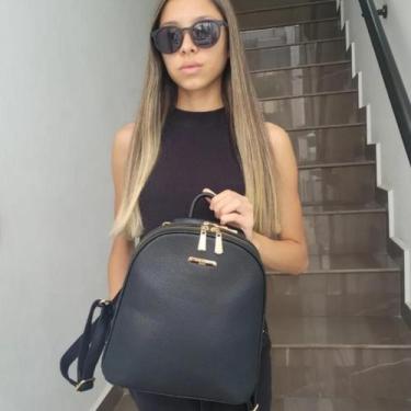 Imagem de Mochila Feminina Couro PU Elegante Com 2 Divisórias Bolso Antifurto Mé