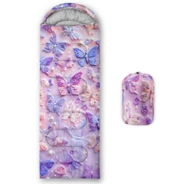 Imagem de lneffble Sacos de dormir de borboleta para meninas, adequados para crianças, meninos e meninas, portátil, impermeável, compacto e leve, ótimo para acampamento ao ar livre, mochila e caminhada