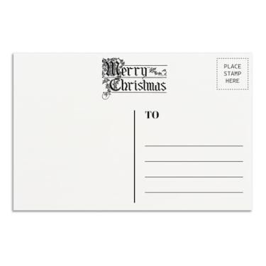 Imagem de Pacote com 50 cartões postais em branco 10 x 15 cm - Feliz Natal impresso no verso - cartolina grossa (325 gsm) - branco brilhante, acabamento liso - perfeito para arte DIY, convites e marketing de