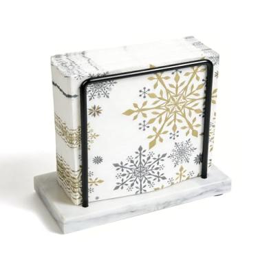 Imagem de Porta-guardanapos de mármore, armazenamento de guardanapos de metal preto, suporte de guardanapo vertical moderno para mesa, porta-guardanapos de coquetel para sala de jantar, hotel de festa, bar