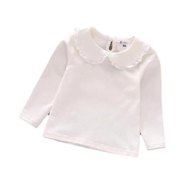 Imagem de Camiseta De Algodão Com Renda Para Meninas Pequenas, Manga Longa, Bran