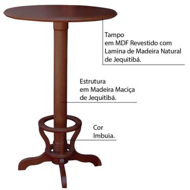 Imagem de Mesa Bar Redonda com Suporte para pés Madeira Maciça Adan Imbuia - Gran Belo
