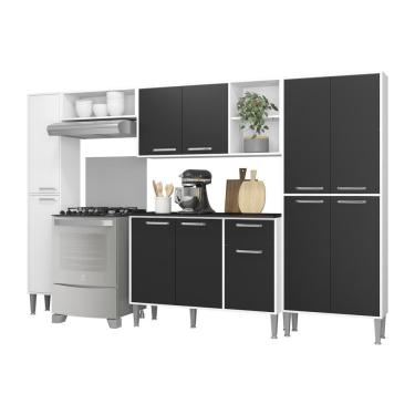 Imagem de Cozinha Compacta Com Armário E Balcão Xangai Classic Multimóveis Branca/Preta Branco/Preto