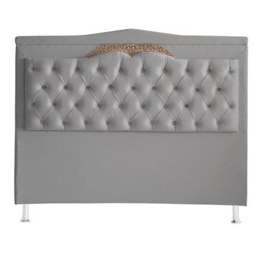 Imagem de Cabeceira De Cama Box Barcelona Queen 160 Cm Capitonê Retro Botão Encapados Suede Prata Do Lar Móveis