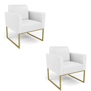 Imagem de Kit 2 Poltronas Base Industrial Dourado Marisa Corino Branco D03 - D'rossi