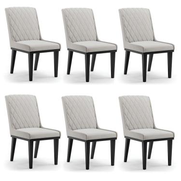 Imagem de Cadeira Sala De Jantar Base Madeira Preto Kit 6 Sofia Veludo Cinza D03 - D'rossi