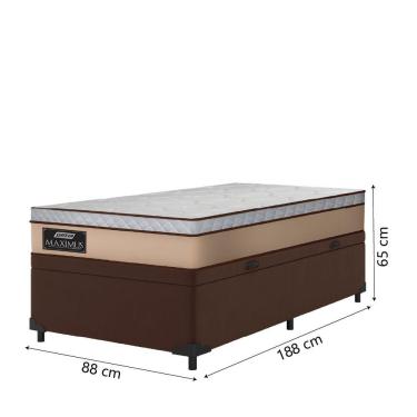 Imagem de Cama Box Baú Solteiro Gazin Colchão Molas Ensacadas 88x188x65cm Maximus Bege/marrom
