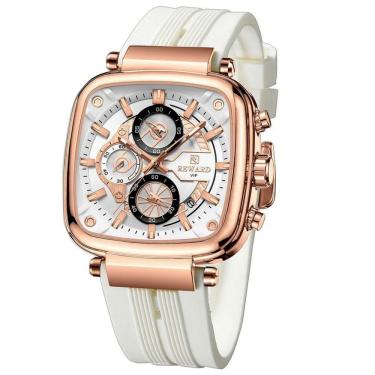 Imagem de Relógio Masculino De Pulso Design Esportivo à Prova D´agua Branco Dourado